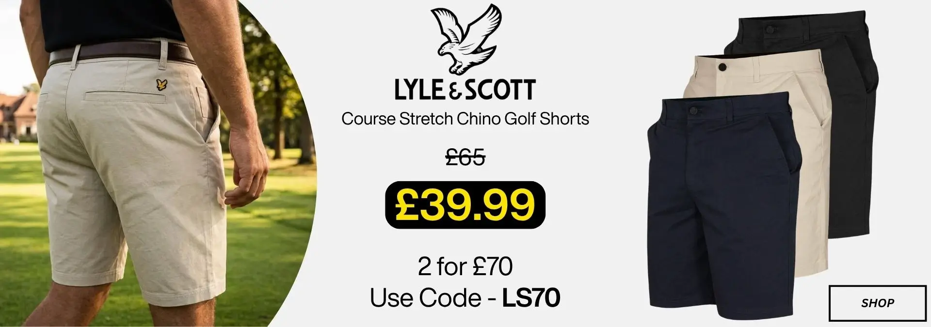 Lyle & Scott Mens 2026 Course Stretch Cotton Breathable Chino Golf Shorts