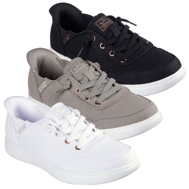 Skechers Womens 2025 Bobs Skip Cute Cushioned Vegan Slip-On Canvas Trainers