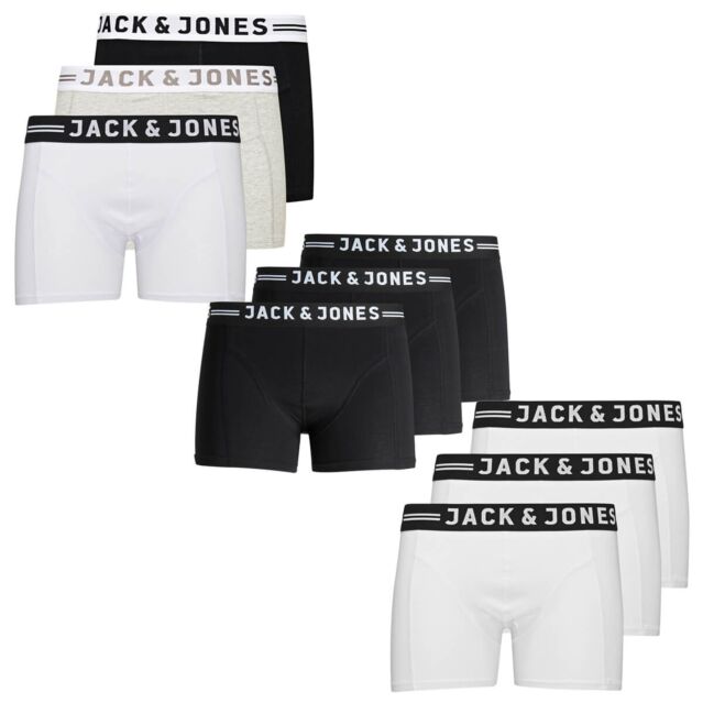 Jack & Jones Mens Sense 3 Pack Contrast Waistband Stretch Boxer Briefs