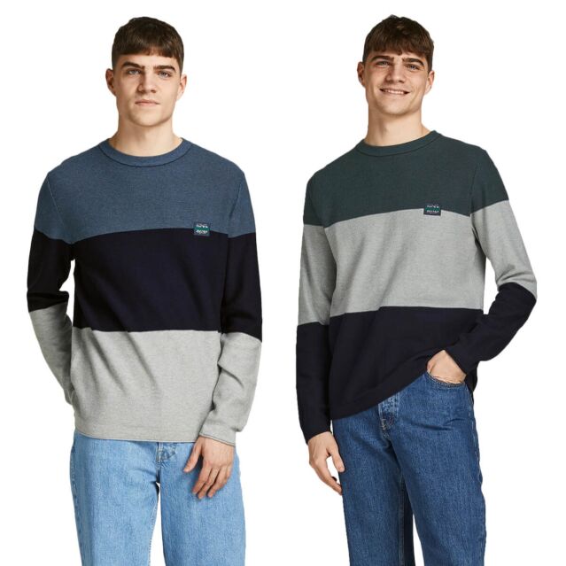Jack & Jones Mens Jorflash Knit Colour Block Crew Neck Regular Fit Sweater