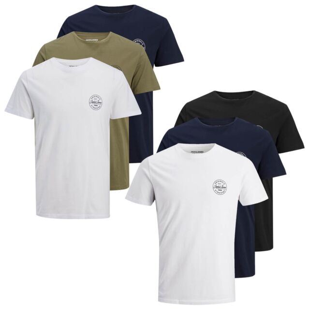 Jack & Jones Mens JJMore 3 Pack Short Sleeve Crew Neck T-Shirt