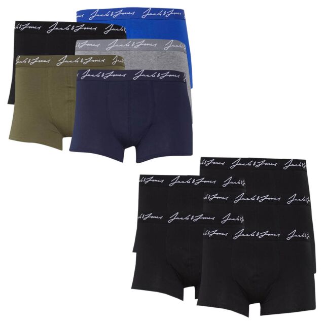 Jack & Jones Mens Handwrite Logo Stretch Waistband 5 Pack Boxer Briefs