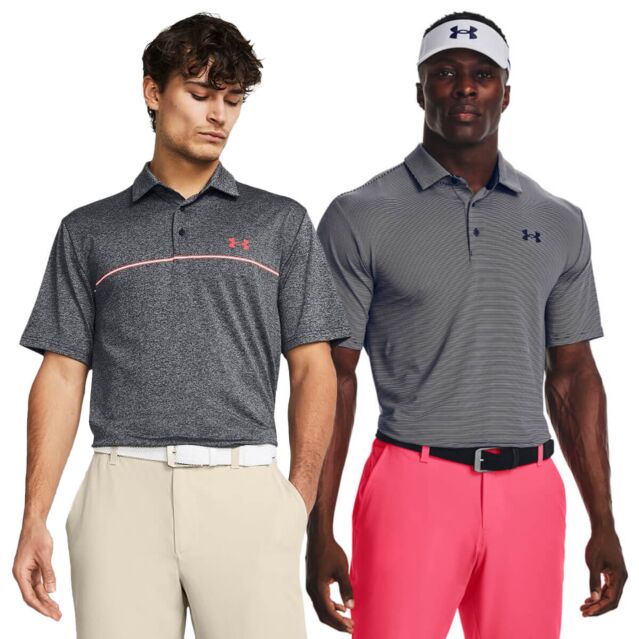 Under Armour Mens 2024 UA Playoff 3.0 Stripe Golf Loose Fit Polo Shirt