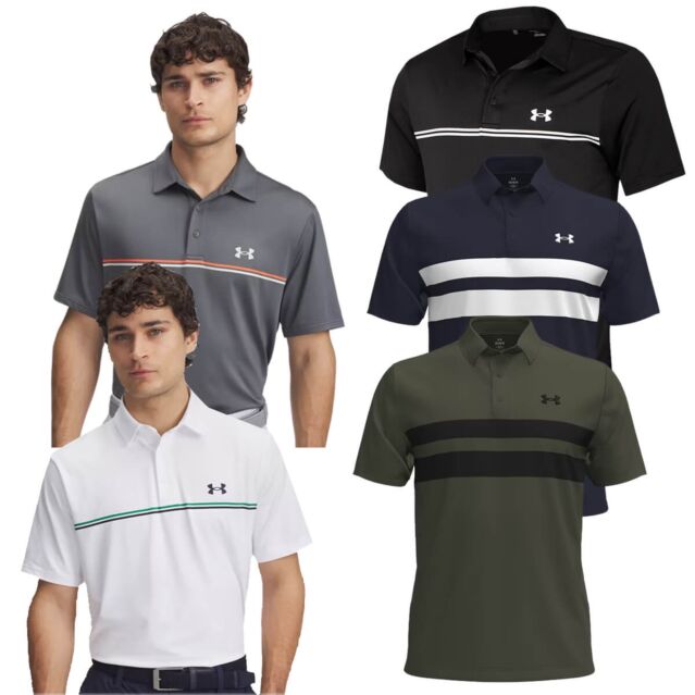 Under Armour Mens 2025 UA Playoff 3.0 Stripe Golf Loose Fit Polo Shirt