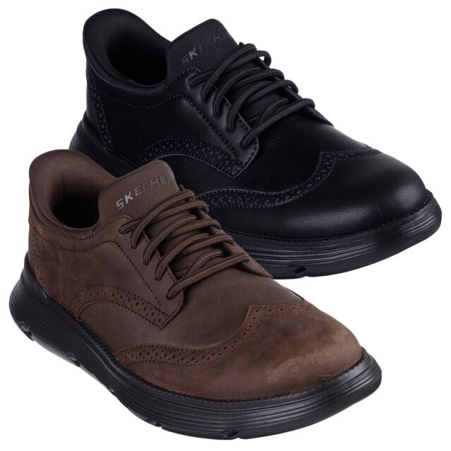 Skechers Mens 2025 Garza Sully Stretch Lace Leather Cushioned Slip-Ins Shoes