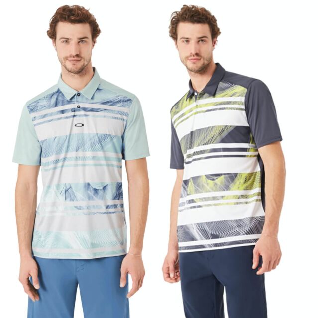 Oakley Golf Mens Aero Stripe Mashie Moisture Wicking Polo Shirt