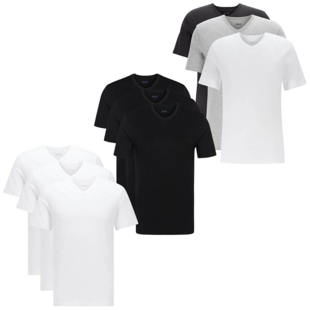 Hugo Boss Mens V-Neck Short Sleeve Breathable 3 Pack Cotton T-Shirt