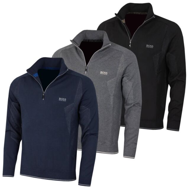 Hugo Boss Mens Zavico Raglan Sleeves Ribbed Collar 1/2 Zip Sweater