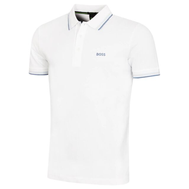 Hugo Boss Mens 2026 Paddy Stripe Collar Cotton Breathable Golf Polo Shirt