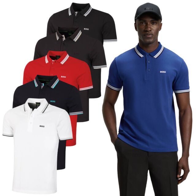 Hugo Boss Mens 2025 Paddy Stripe Cotton Fabric Golf Polo Shirt