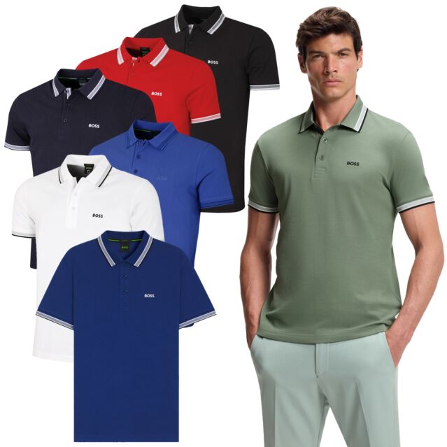 Hugo Boss Mens 2025 Paddy Stripe Cotton Breathable Contrast Golf Polo Shirt