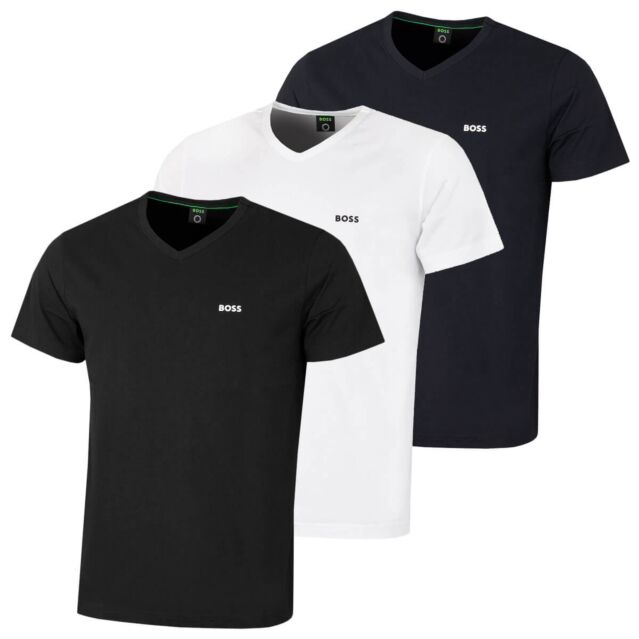 Hugo Boss Mens V-Neck Tee Cotton Regular Fit Boss Logo Left Chest T-Shirt