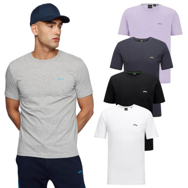 Hugo Boss Mens 2024 Curved Tee Crew Neck Cotton Logo T Shirt