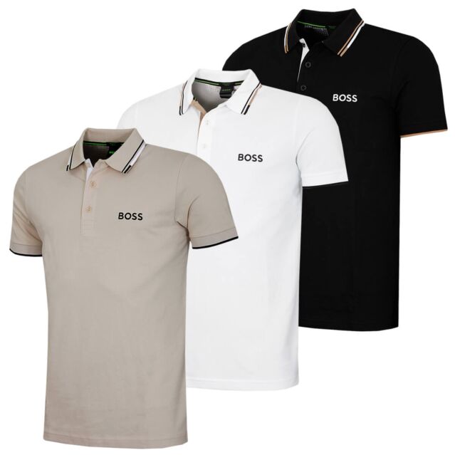 Hugo Boss Mens 2025 Paddy Pro Cotton-Blend Contrast Stripe Golf Polo Shirt