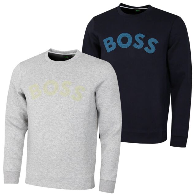 Hugo Boss Mens Salbo Iconic Big Logo Stretch Crew Neck Regular Fit Sweater