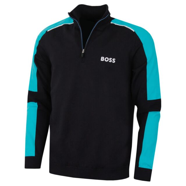 Hugo Boss Mens 2024 Zelchior-X Water Resistant Half Zip Cotton Blend Sweater