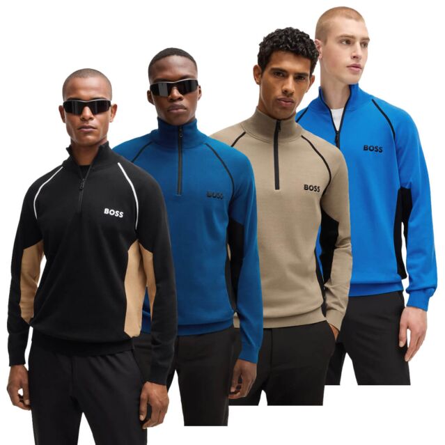 Hugo Boss Mens Hydro-X Water Repellent Embroided Logo Half Zip Sweater