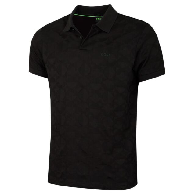 Hugo Boss Mens 2025 Pirax Striped Cotton Relaxed Fit Two Button Golf Polo Shirt