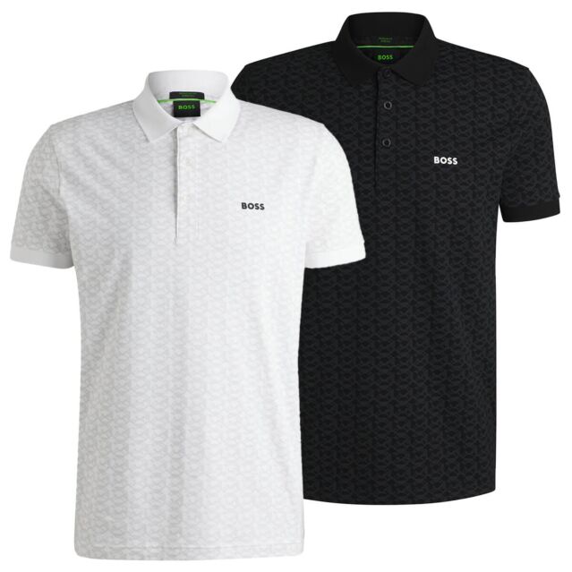 Hugo Boss Mens 2025 Paddy Striped Cotton Blend Regular Fit Golf Polo Shirt