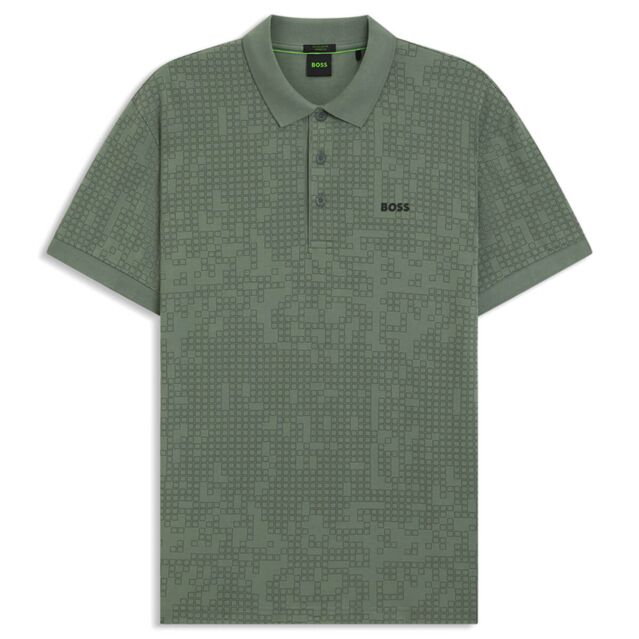 Hugo Boss Mens 2025 AO Zone Stretch Soft All-Over Print Golf Polo Shirt