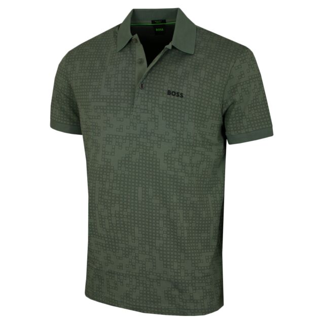 Hugo Boss Mens 2025 AO Zone Stretch Soft All-Over Print Golf Polo Shirt
