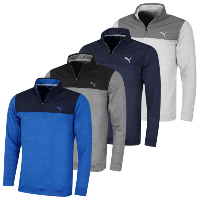 Puma Golf Mens Cloudspun Colour Block Moisture Wicking Quarter Zip Sweater