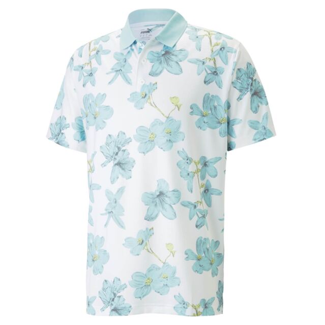 Puma Golf Mens Mattr Verdant Performance Fit Floral Print Polo Shirt
