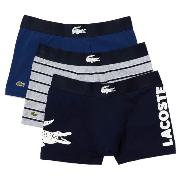Lacoste Mens 5H1803 3 Pack Big Croc Stretch Cotton Jersey Boxer Briefs