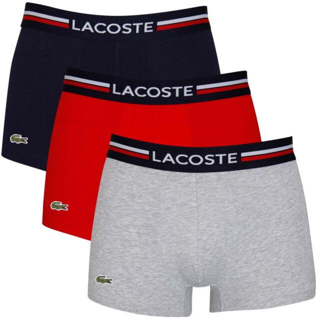 Lacoste Mens 5H3386 French Flag Soft Touch Stretch 3 Pack Boxer Briefs