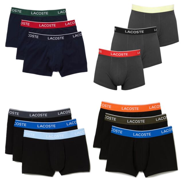 Lacoste Mens 5H3401 Casual Trunks Stretch Contrast Waistband 3 Pack Boxers