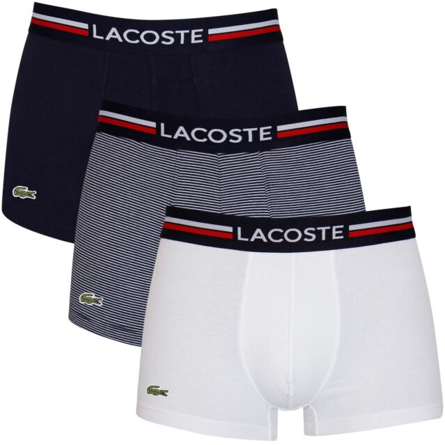 Lacoste Mens 5H3413 Iconic Trunks With Three-Tone Waistband 3 Pack Boxers
