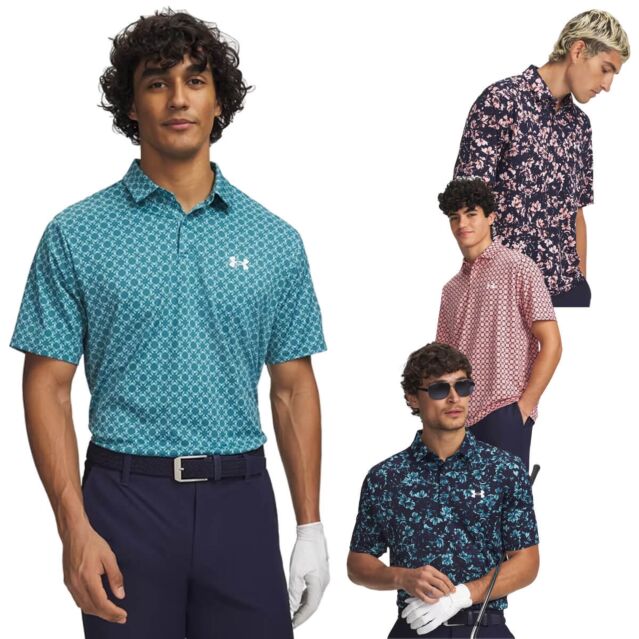 Under Armour Mens UA Matchplay Printed Way Stretch Wicking Golf Polo Shirt