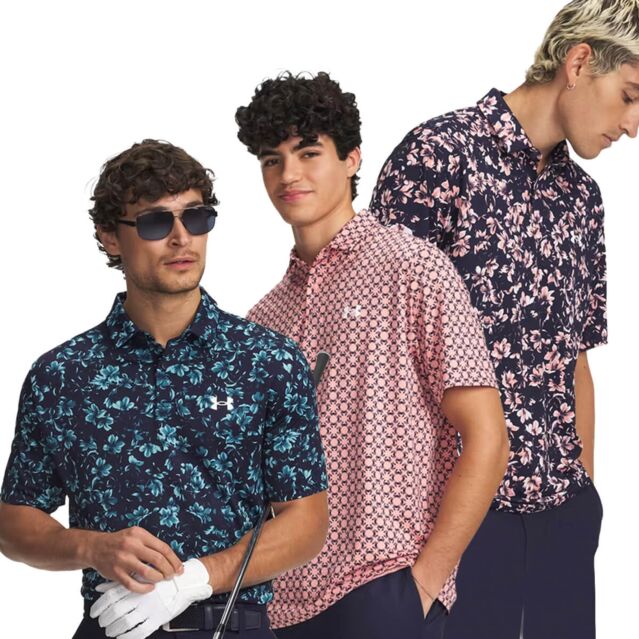 Under Armour Mens UA Matchplay Printed Way Stretch Wicking Golf Polo Shirt