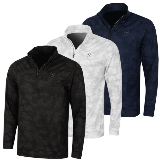 Puma Golf Mens Cloudspun Camo Moisture Wicking Quarter Zip Golf Sweater