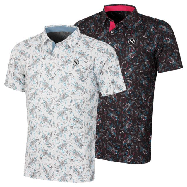 Puma Golf Mens Cloudspun Moisture Wicking Paisley Golf Polo Shirt