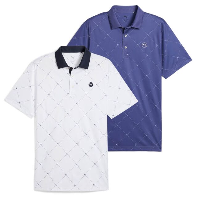 Puma Golf Mens 2025 Pure 2.0 Argyle Moisture Wicking Stretch Golf Polo Shirt