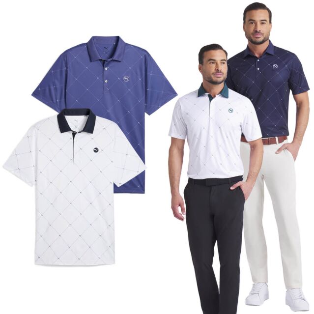 Puma Golf Mens 2025 Pure 2.0 Argyle Moisture Wicking Stretch Golf Polo Shirt