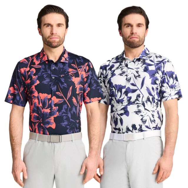 Puma Golf Mens 2025 Mattr Broken Flower Moisture Wicking Golf Polo Shirt
