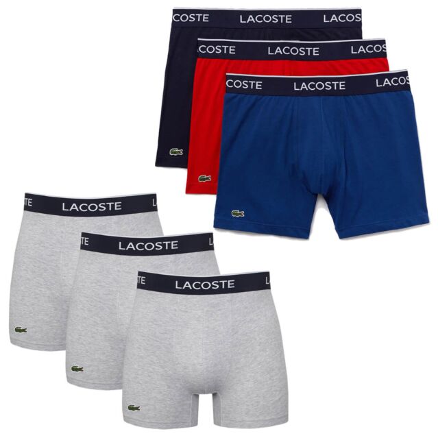 Lacoste Mens 6H3420 3 Pack Classic Stretch Breathable Soft Boxer Briefs