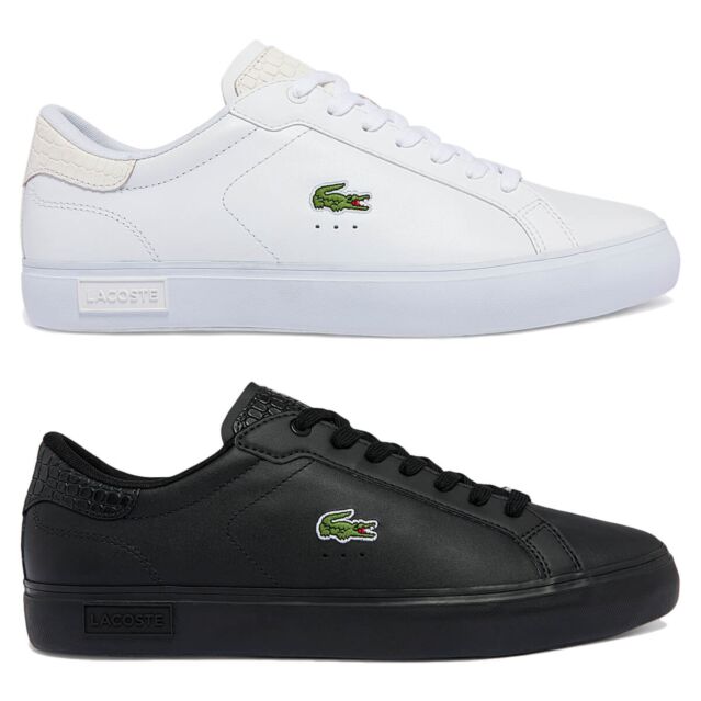 Lacoste Mens POWERCOURT 1121 1 SMA Nappa Leather Croc Print Trainers