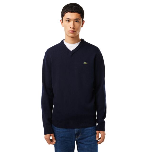 Lacoste Mens V Neck Wool Eco Friendly Classic Fit Sweater