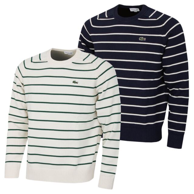 Lacoste Mens 2024 Striped Crocodile Logo Cotton Fabric Classic Fit Sweater