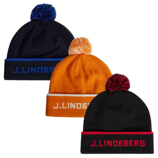 J.Lindeberg Mens Stripe Knitted Pom Contrast Soft Beanie Hat