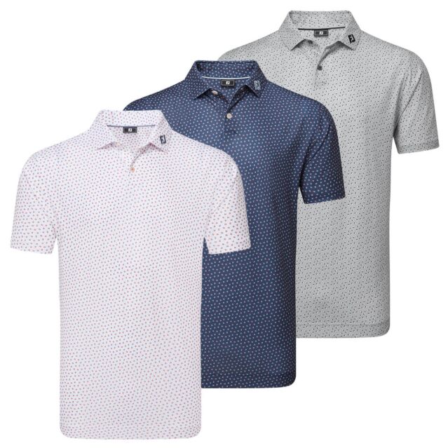 Footjoy Mens 2025 Bounce Print Pique ProDry Moisture Wicking Golf Polo Shirt