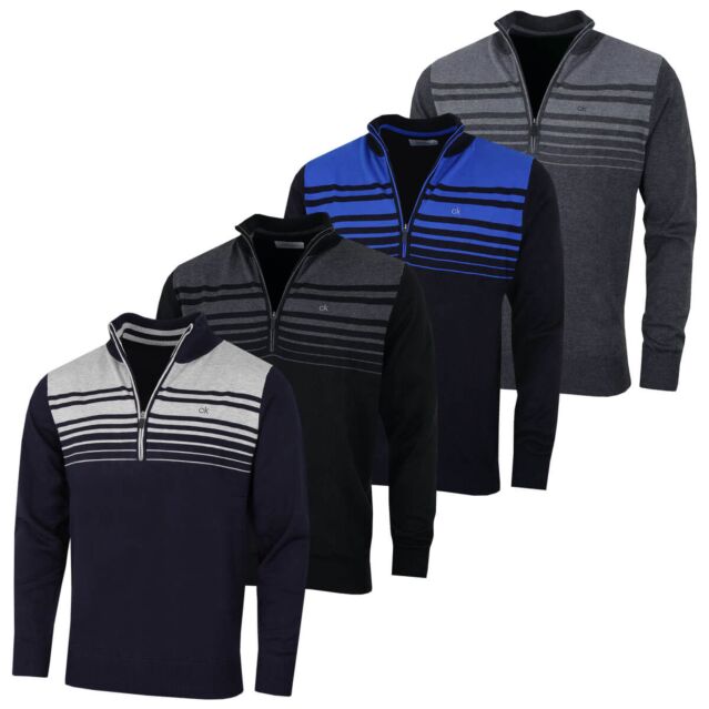 Calvin Klein Mens 2024 Rapid 1/2 Zip Durable Striped Soft Sweater