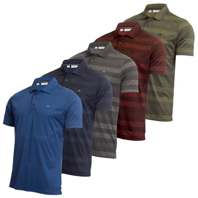 Calvin Klein Mens Shadow Stripe Lightweight Wicking Golf Polo Shirt