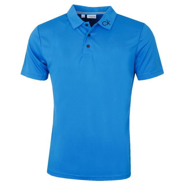 Calvin Klein Mens 2024 Central Collar Logo Wicking Golf Polo Shirt