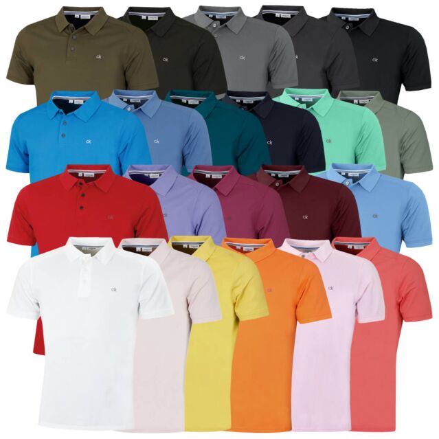 Calvin Klein Mens 2024 Campus 3 Button Ribbed Collar Golf Polo Shirt