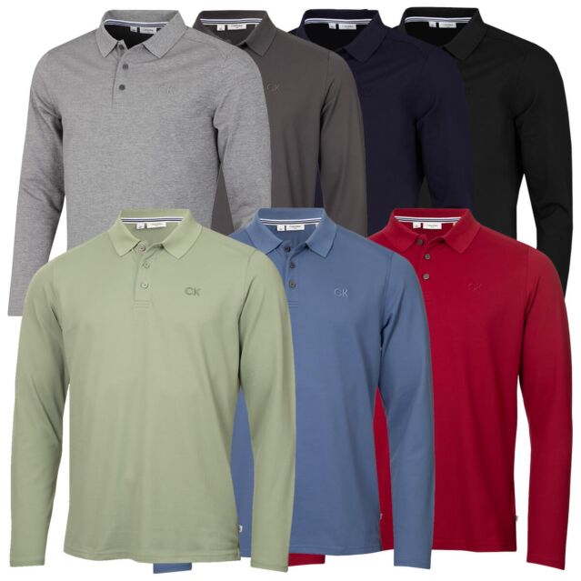 Calvin Klein Mens 2025 Long Sleeve Stretch Campus Golf Polo Shirt