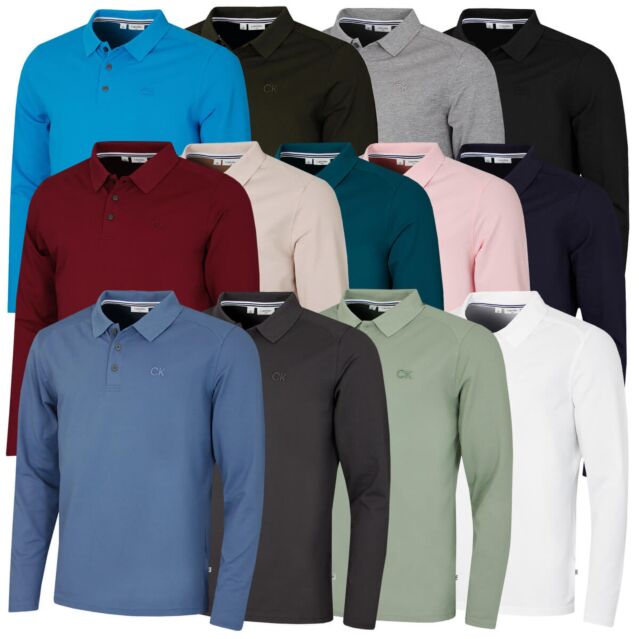Calvin Klein Mens 2025 Long Sleeve Stretch Campus Golf Polo Shirt